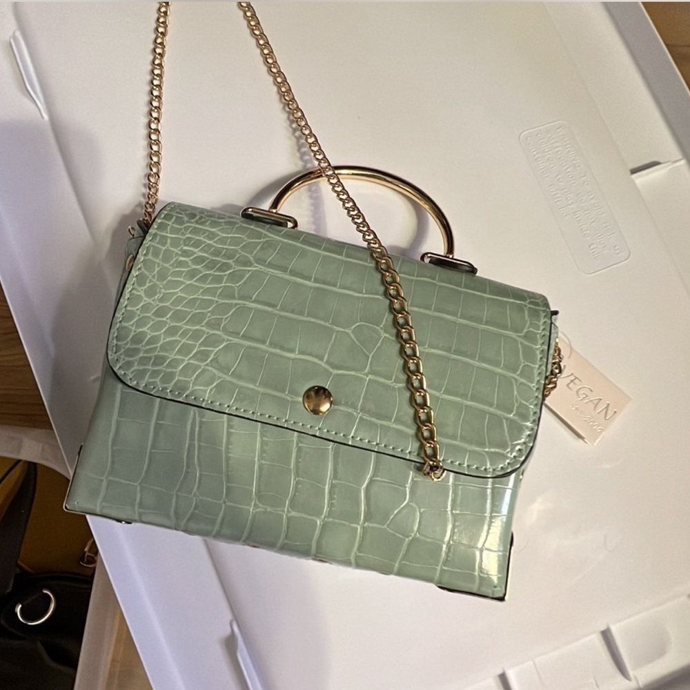 Teal vegan leather crossbody gold chin bag